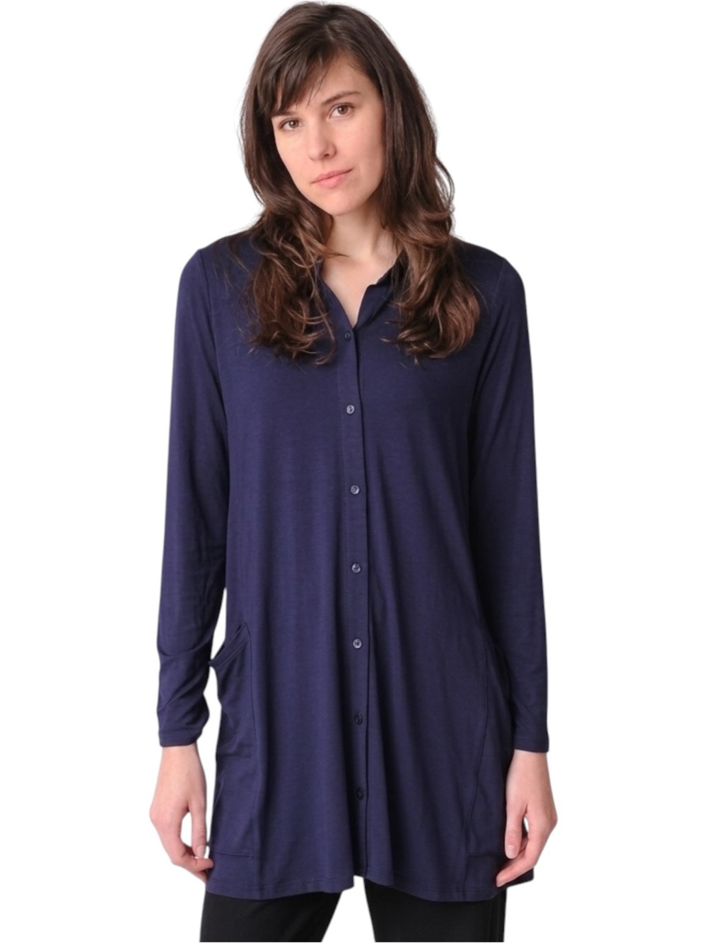 Eileen Fisher Viscose Jersey Button-Front Tunic Navy Blue Size 2X